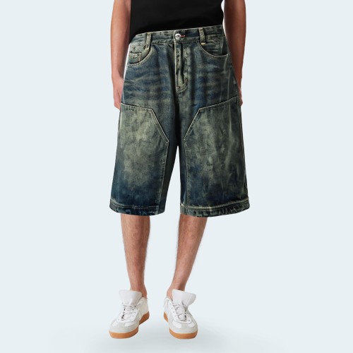 Vintage distressed straight-leg men's denim shorts