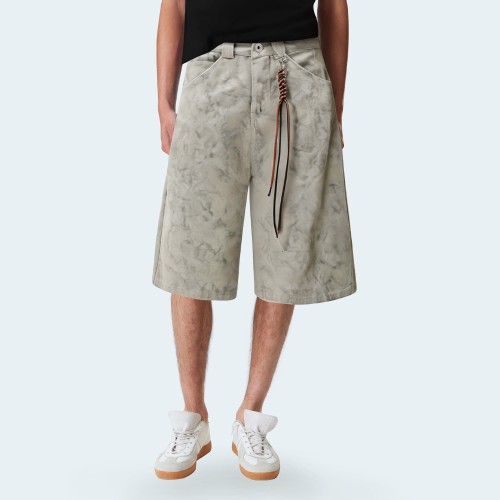 Marble texture loose fit men's denim shorts
