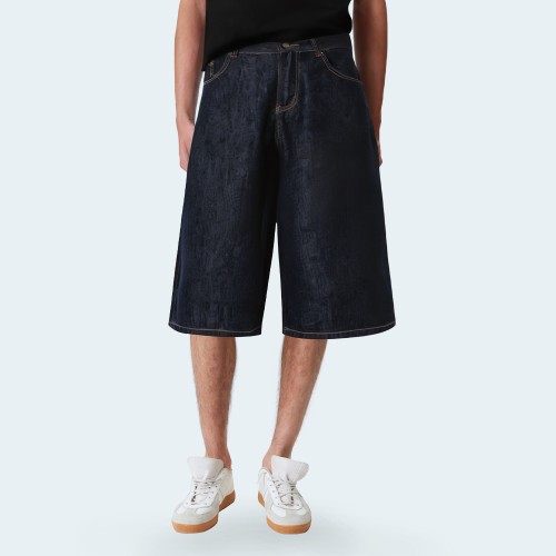 Summer blue loose wide-leg men's denim shorts