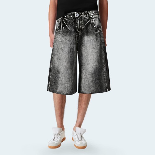 Casual loose wide-leg men's denim shorts