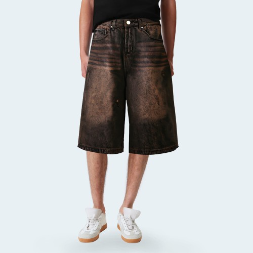 Distressed loose wide-leg men's denim shorts