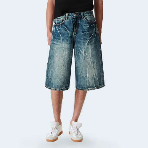 Vintage washed straight men's denim shorts
