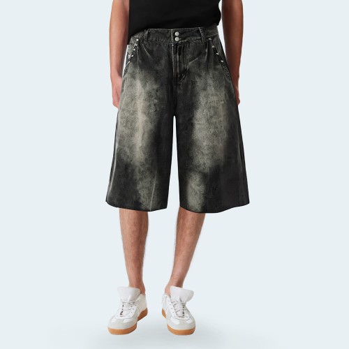 Retro gradient washed men's denim shorts