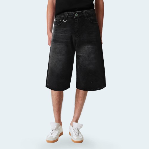 Black vintage washed men's denim shorts