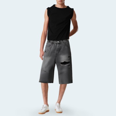 High quality vintage ripped men's denim shorts