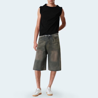 Summer grey straight men's denim shorts