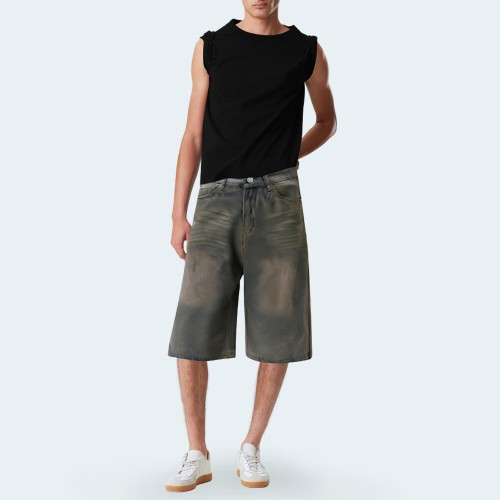 Summer grey straight men's denim shorts