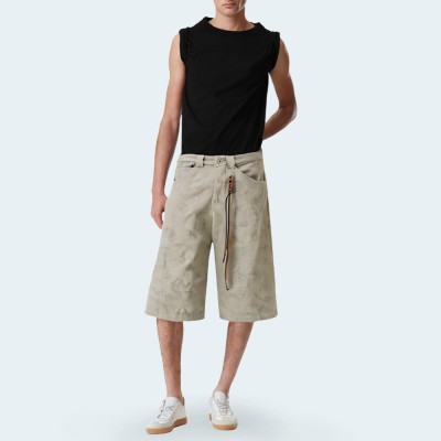 Marble texture loose fit men's denim shorts