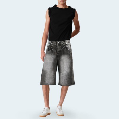 Casual loose wide-leg men's denim shorts