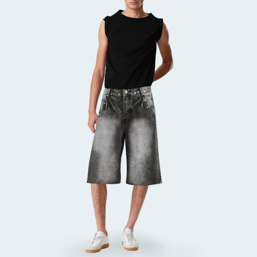 Casual loose wide-leg men's denim shorts
