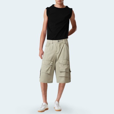 Loose fit multi-pocket straight-leg men's cargo shorts