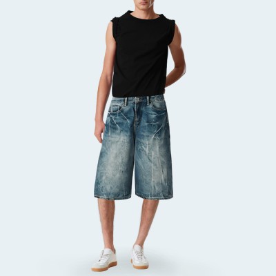 Vintage washed straight men's denim shorts