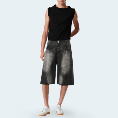 Retro gradient washed men's denim shorts