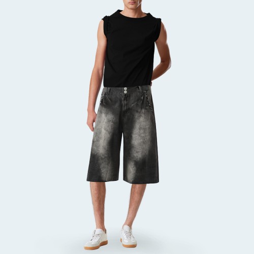 Retro gradient washed men's denim shorts