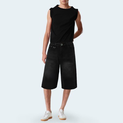 Black vintage washed men's denim shorts