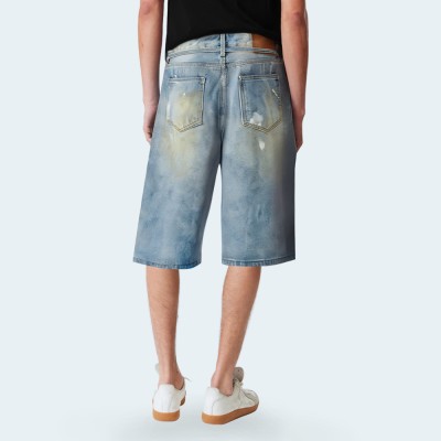 Painted splash print men's denim shorts
