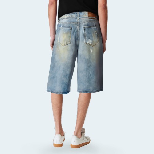 Painted splash print men's denim shorts