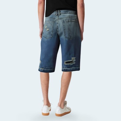 Retro straight ripped men's denim shorts