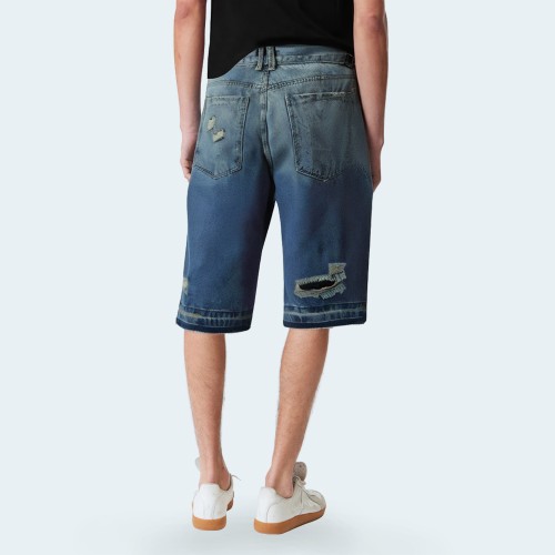 Retro straight ripped men's denim shorts