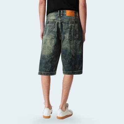 Vintage distressed straight-leg men's denim shorts