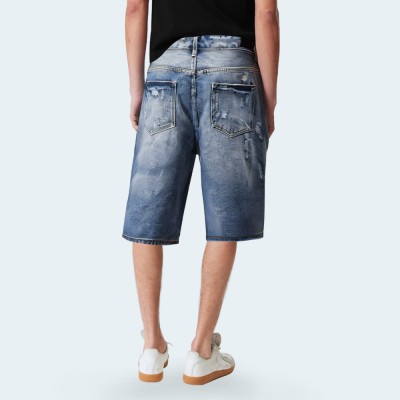 Blue ripped straight-leg men's denim shorts