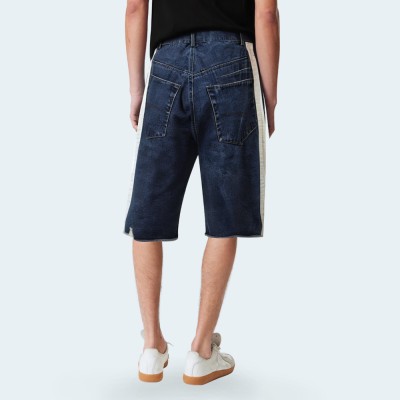 Pure cotton ripped side stripe men's denim shorts