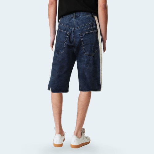 Pure cotton ripped side stripe men's denim shorts