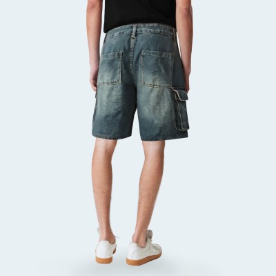 Summer multi-pocket straight-leg men's denim shorts