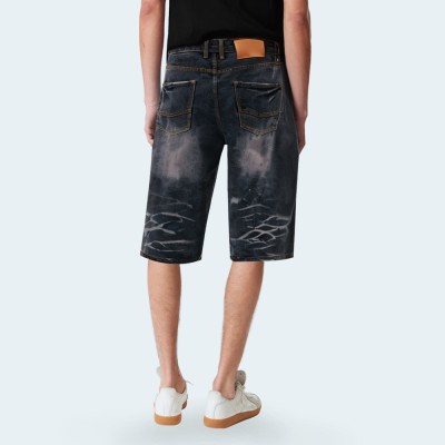 Washed ripped wide-leg men's denim shorts
