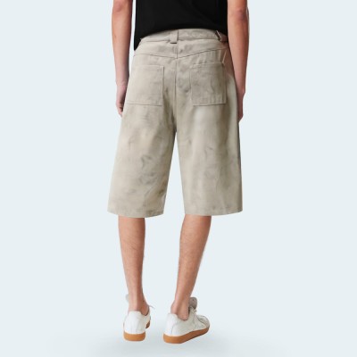 Marble texture loose fit men's denim shorts
