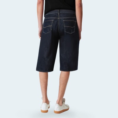 Summer blue loose wide-leg men's denim shorts