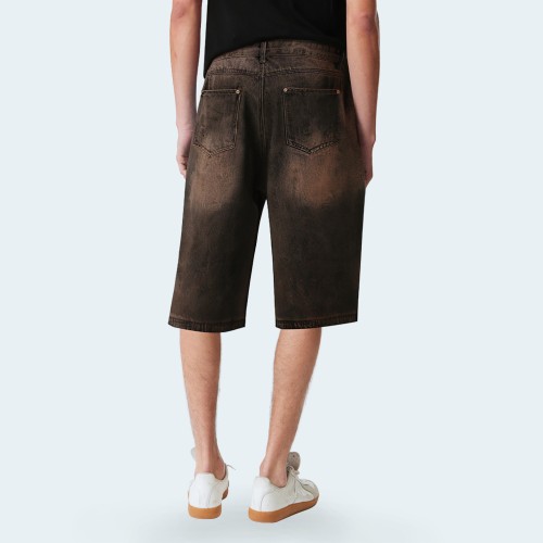 Distressed loose wide-leg men's denim shorts