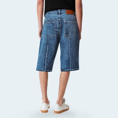 Blue rivet straight men's denim shorts