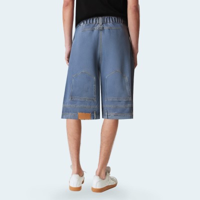 Distressed washed straight-leg men's denim shorts