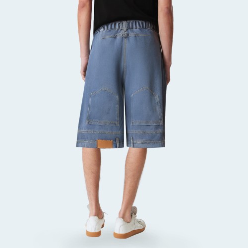 Distressed washed straight-leg men's denim shorts