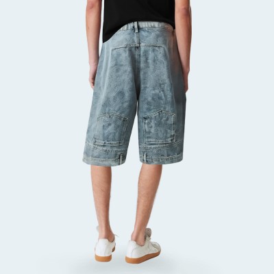 Washed loose wide-leg men's denim shorts