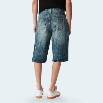 Vintage washed straight men's denim shorts