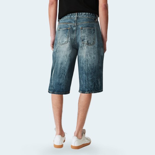 Vintage washed straight men's denim shorts