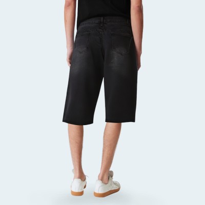 Black vintage washed men's denim shorts