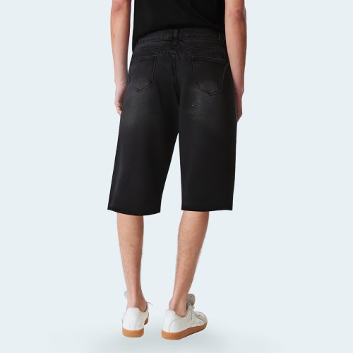 Black vintage washed men's denim shorts