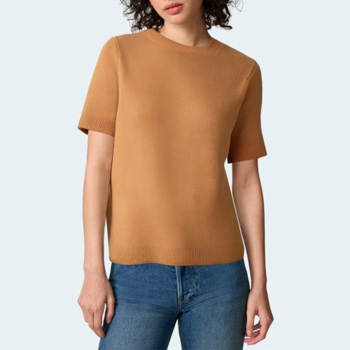 Brown knitted round neck women's short sleeves