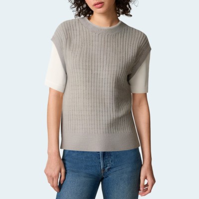Twisted knit patchwork women's short sleeves