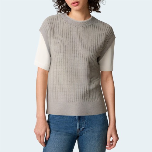 Twisted knit patchwork women's short sleeves