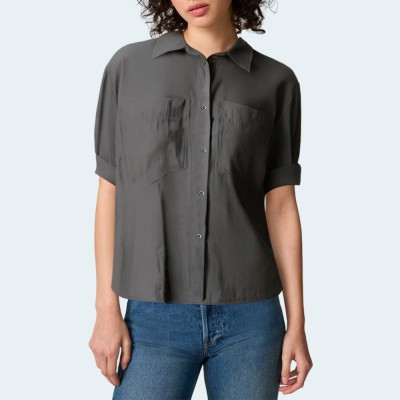 Gray lapel loose women's short sleeves