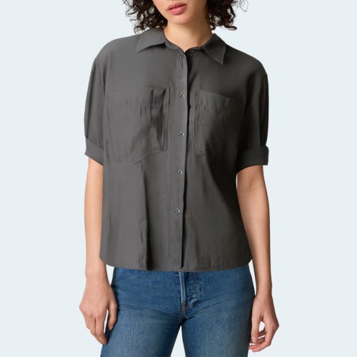 Gray lapel loose women's short sleeves