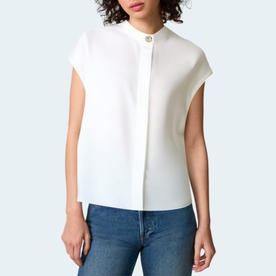 White simple draped women's short sleeves