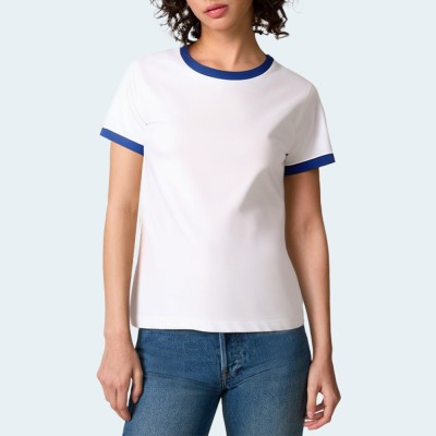Casual contrast color round neck women's short sleeves