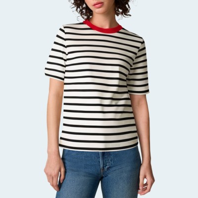 New casual striped round neck ladies short sleeves
