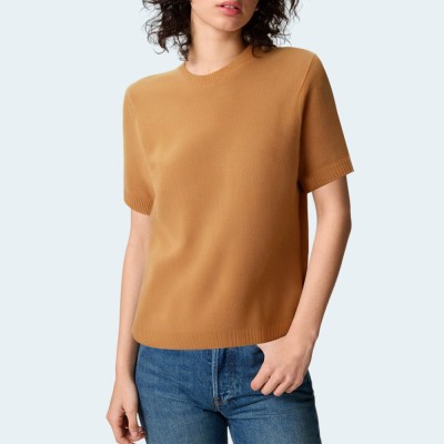 Brown knitted round neck women's short sleeves