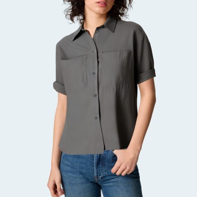 Gray lapel loose women's short sleeves